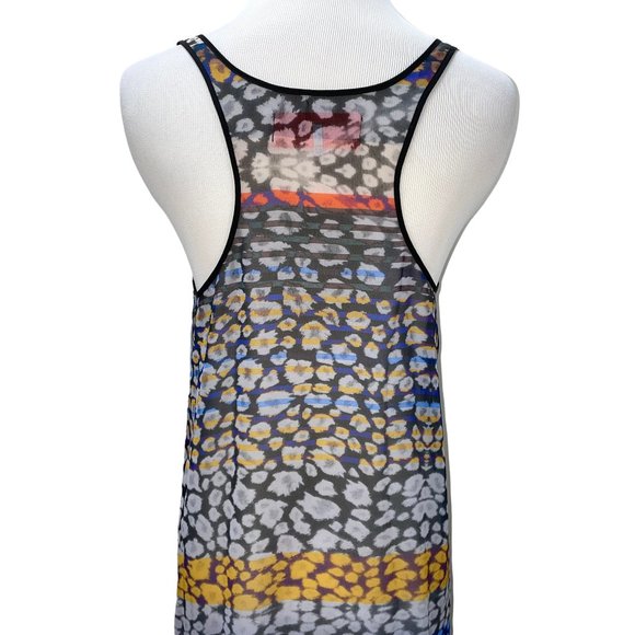 New Clover Canyon Long Print Chiffon Sleeveless Top Tunic Silver Contrast - Picture 9 of 11